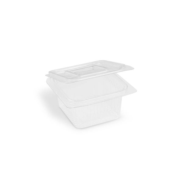 Miska (rPET) hranatá s víčkem 375 ml - průhledná (50 ks)