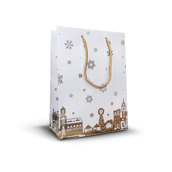 Dárková taška papírová ADVENT bílo-zlatá - M