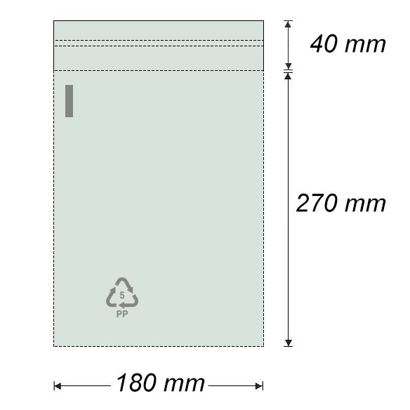 Sáček polypropylenový se samolepicí klopou 180 x 270 mm (100 ks) - transparentní