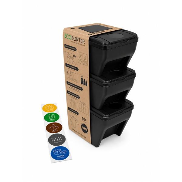 Sada 3 odpadkových košů 3 x 25 l - černá